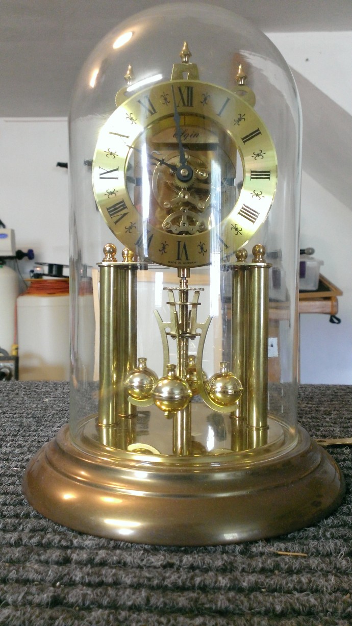 Elgin Sigfried Haller Skeleton Anniversary Clock Germany c. 1986 Rescue Clocks